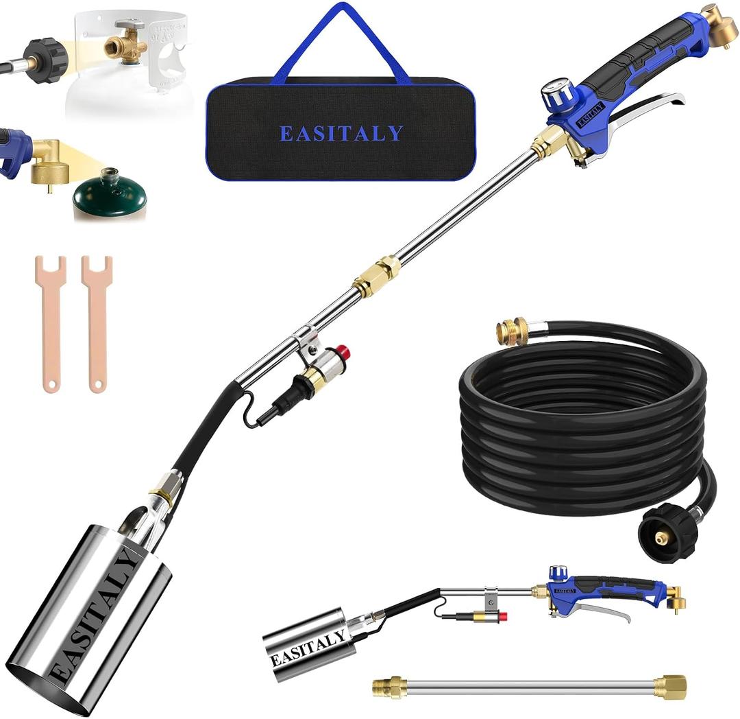 Propane Torch Weed Burner Kit with Storage Bag,High Output with 12.5FT Hose,Heavy Duty Blow Torch Flamethrower with Long/Short Mode for Flame Weeding,Roofing,Ice Melting,Road Marking,BBQ(33.4")