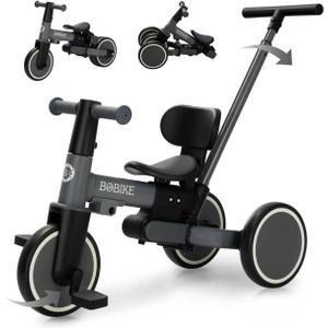 Toddler Bike with Push Handle,Tricycles for 1 to 3 Years Old, Toddler Tricycle with Push Handle for Boy Girl, Baby Balance Bike with Adjustable Seat Height and Removable Pedal (Black)
