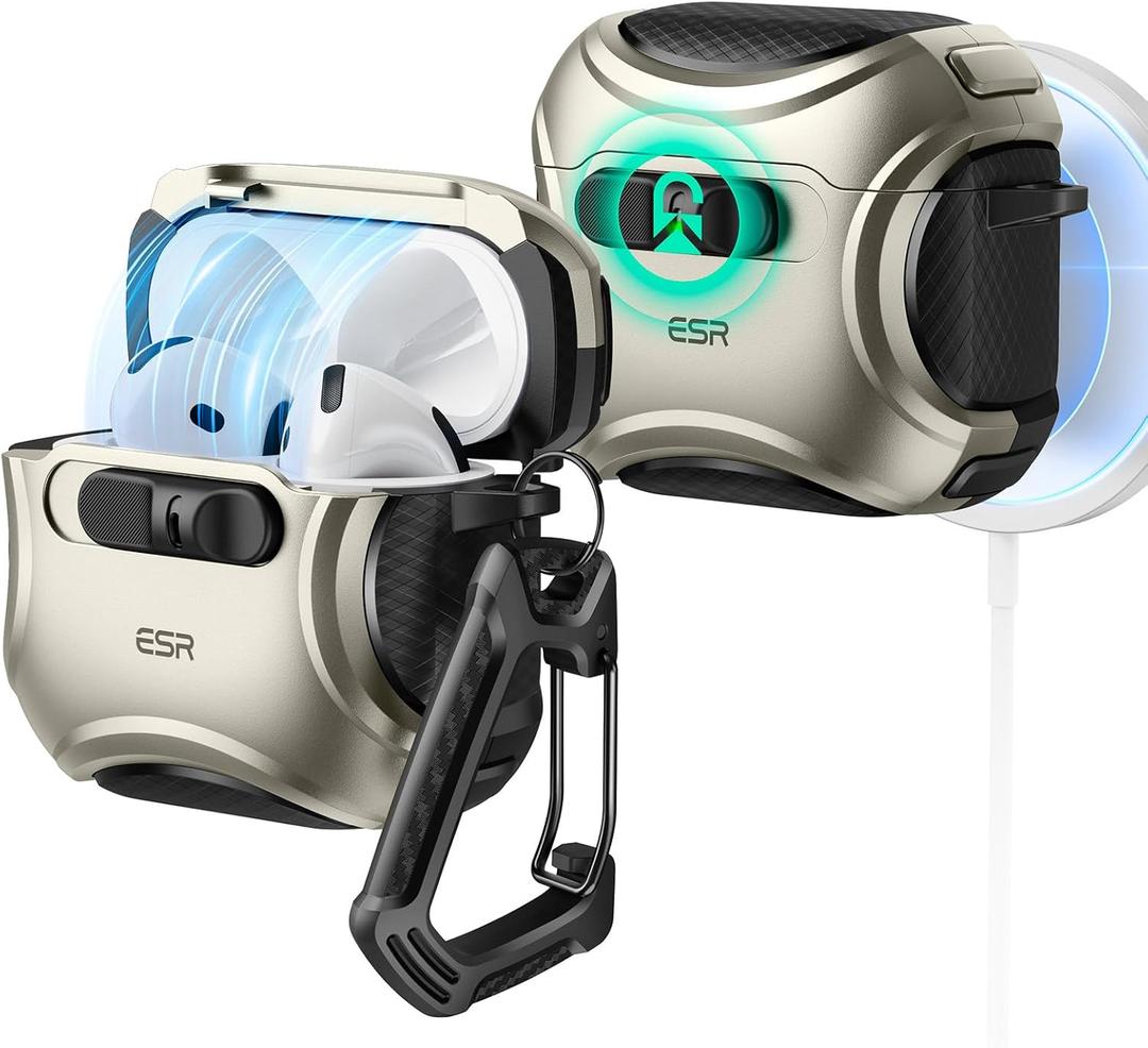 ESR for AirPods 4 Case, Compatible with AirPods 4 Generation Case (2024) (USB-C), Compatible with MagSafe, Drop-Proof Lock, Easy Open, Cyber Series, Titanium