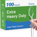 100 Count Clear Plastic Spoons Disposable, BPA-Free, Heat Resistant, Solid and Durable Disposable Spoons Heavy Duty Bulk, Premium Spoons plastic disposable for Party Supply