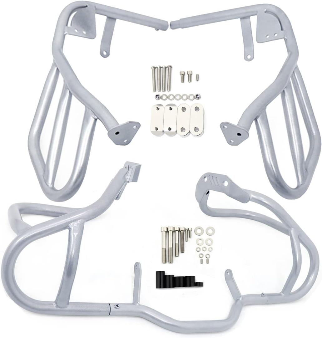 Worldmotop Sliver Highway Crash Bars Engine Guard Replacement for BMW R1200GS R1200 GS 2008-2012 Upper and Lower Guard(Sliver)