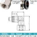 5PCS Pneumatic Female Elbow 3/8" Tube OD x 1/4" NPT Thread Push to Connect Fittings, 90 Degree NPT Female Nickel Plated Brass Quick Connector for Air Compressor Air Bag