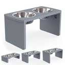 Elevated Dog Bowls, Bamboo Raised Dog Bowl for Large Dogs & Medium Dogs, with 2 Stainless Steel Bowls (10'' Tall–48 oz Bowl, Grey)