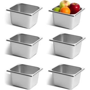 GOLDEN KEY 6 Pack Stainless Steel Hotel Pans, Anti-Jam Chafing Steam Table Pan1/6 Size 4 Inch Deep, Stainless Steel Food Storage Containers for Home, Party, Restaurant, Hotel, Buffet