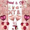 Paint and Sip Party Decorations for Women Girls Paint and Sip Banner Garland Cake Topper Tinsel Curtain Art Painting Bachelorette Decors Artist Wine Date Night Birthday Bridal Shower Party Supplies