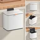 Mbillion Kitchen Compost Bin Hanging Trash Can with Lid 1.05 Gallon Stainless Steel Garbage Can for Kitchen Cabinet Door Mounted Trash Can Under Sink Door RV Bathroom,White