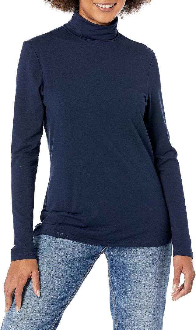 Amazon Essentials Women's Long-Sleeve Turtleneck (Large, Navy)