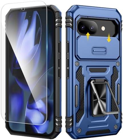 Pack Of 2 VEGO for Google Pixel 9A Case with Camera Cover, 360°Rotatable Ring Kickstand & Tempered Glass Screen Protector Upgraded Military Grade Shockproof Case for Google Pixel 9A 5G 6.3 Inch - Blue