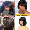 Bob Wig Human Hair With Bangs Glueless 2x4 HD Lace Colsure Wigs, Ready to Go Short Wigs For Women Beginner Friendly (Natural Black, 10 inch)