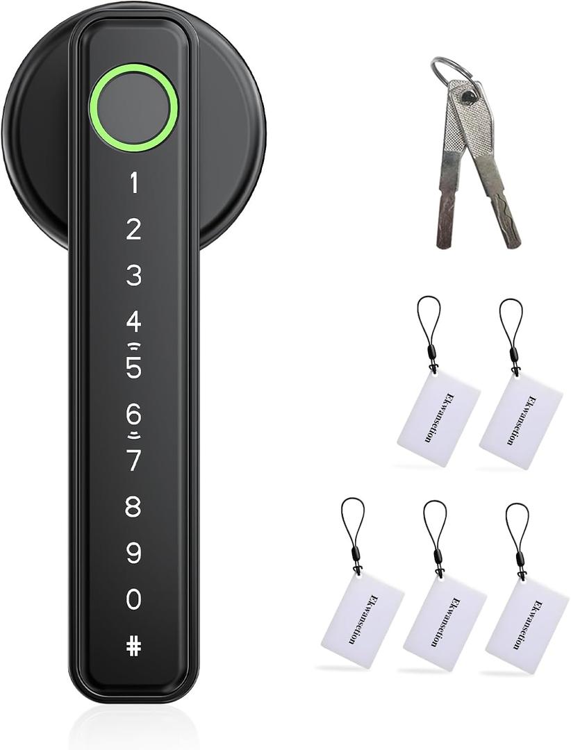 Smart Fingerprint Door Lock with Handle & Keypad, Keyless Fingerprint Entry, Touchscreen Code for Front Door, Bedroom, Home, Apartment, Hotel (Black) | Ekwansetion
