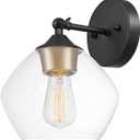 Globe Electric 51367 1-Light Wall Sconce, Matte Black, Gold Accent Socket, Clear Glass Shade, Wall-Lamp Dimmable, Lights for Bedroom, Kitchen Sconces Lighting, Home Decor, Bulb Not Included, 10.6"