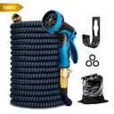 KOTTO Expandable Garden Water Hose, 10 Spray Nozzles, Anti-Rust Solid Brass Connector, Lightweight No-Kink Flexible - Blue 100ft