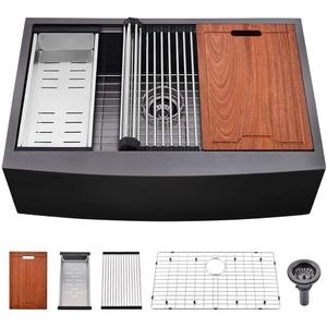 33 Inch Black Stainless Steel Farmhouse Sink Workstation-Bokaiya 33x22 Inch Apron Front Farmhouse Kitchen Sink 16 Gauge 10" Deep Single Bowl Farm Sink with Cutting Board
