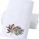 Pidada Hand Towels Set of 2 Embroidered Floral Pattern 100% Cotton Absorbent Soft Decorative Towel for Bathroom (White Pattern 1)