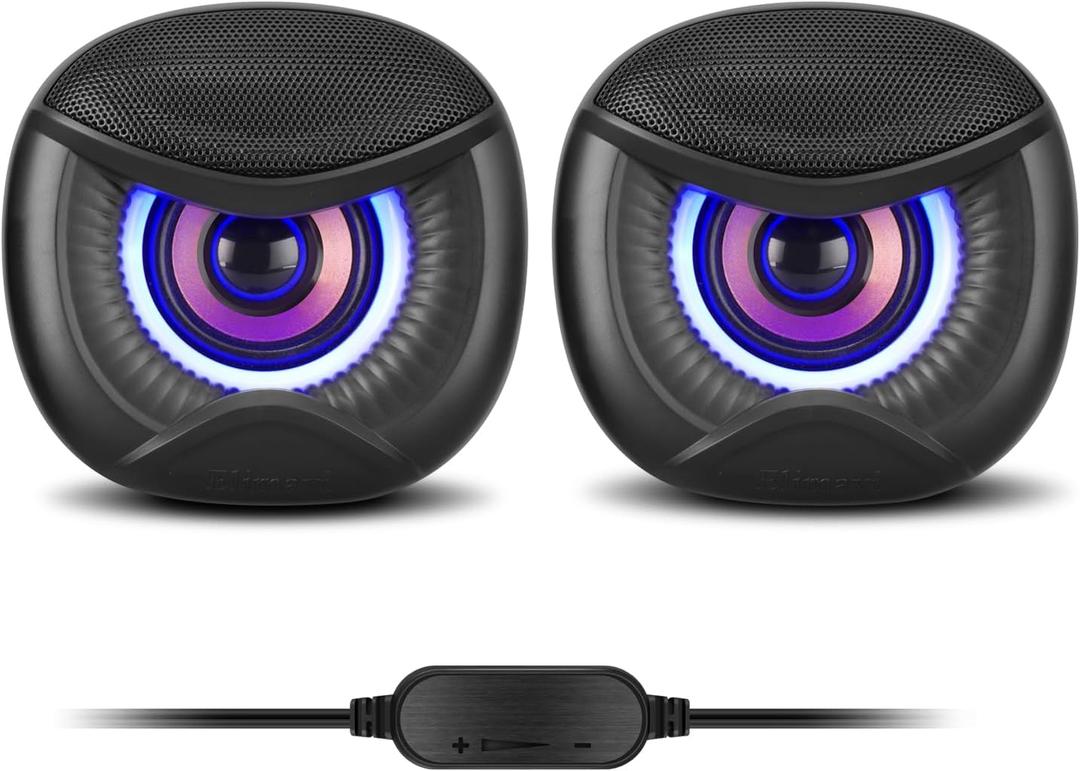 Computer Speakers for Desktop PC, 2.0-Channel Speakers with Static Blue RGB Lighting and Volume Control, Featuring a 3.5mm AUX and USB Powered Plug and Play, Compatible with Monitors, Laptops