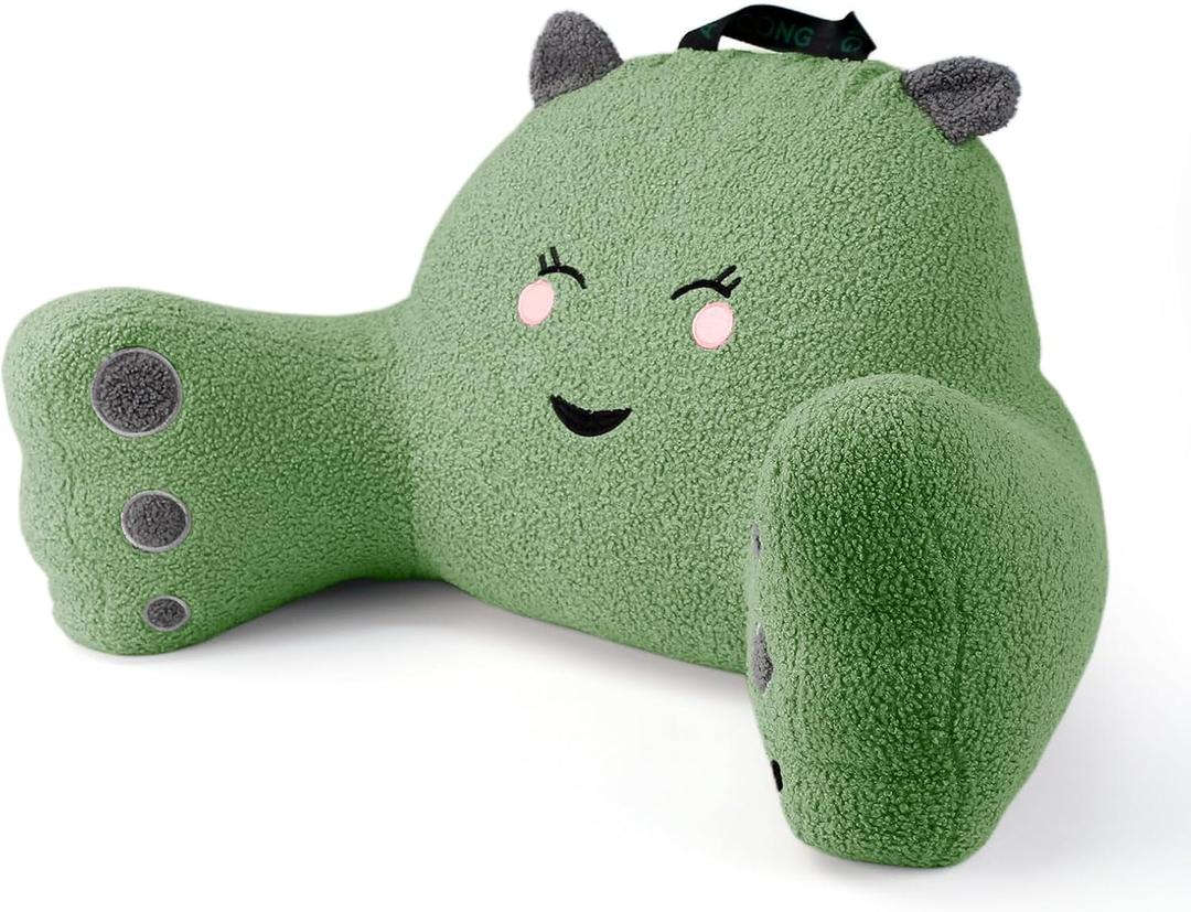 Reading Pillow for Sitting in Bed Couch Teens/Adult, Back Rest Pillow for Sitting Up in Bed with Shredded Memory Foam, Includes Arms and Washable Cover (Green) (Teddy Velvet)