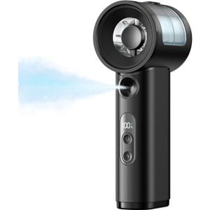 SWEETFULL Handheld Misting Fan Portable - 5000mAh Rechargeable Battery, Powerful Turbo Personal Mister Fans, 5 Speed, Mini Water Spray Mist Hand Fan for Travel, Outdoors, Beach Vacation (Black)