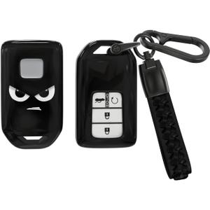 ACEBOY for Honda Key Fob Cover, 360 Degree Protection Soft TPU Key Case with Keychain for CRV Civic Accord HRV Pilot Odyssey Fit JED CRZ Smart Remote Key(Black,3/5 Buttons)