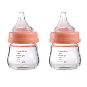 Baby Bottle Glass Natural Anti-Colic Bottles 2 Pack Closer to Breastfeeding for Newborn Babies Infant 0M+ 3Oz