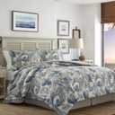 Tommy Bahama - California King Comforter Set, Soft Woven Bedding with Matching Pillowcases & Bed Skirt, Medium Weight for Year Round Comfort, 4 Piece Bed Set (Raw Coast Blue)