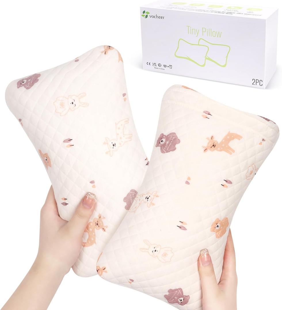 vocheer Small Pillows for Sleeping, 11"x7" Mini Travel Pillow, Tiny Pillows for Neck, Wrist, Lumbar and Knee, Pets Pillow, Cotton, Machine Washable, Pink Deer-2PC