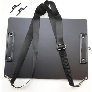 Black Metal Two Clips Clipboards, A4/Letter (9.5 "X12.6) Aluminum Clipboard with Shoulder Strap,Home Restaurant School Hospital Classroom Factory Office Supplies
