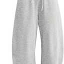 ELLEVEN Women's Cotton Barrel Leg Sweatpants with Elastic Waist, Drawstring, and Pockets  Casual Baggy Joggers (L)
