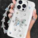 Toycamp for iPhone 16 Pro Case - for Women Girls Cute Girly Kawaii 3D Butterfly Flowers Floral Design with Charm Butterflies Wrist Chain Phone Cover Aesthetic Unique Cases for iPhone 16 Pro 6.3 Inch