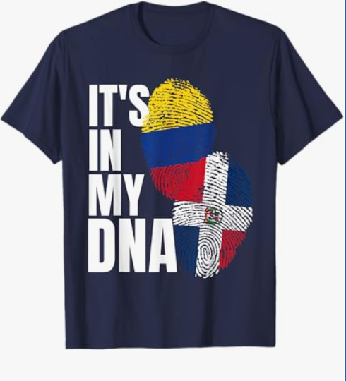 Dominican and Colombian Mix DNA Flag Heritage T-Shirt Navy, Size L