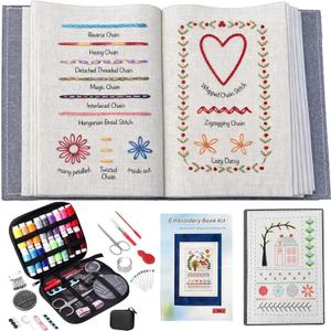 WSJAWH 2026 New Upgrade Embroidery Stitch Book Kit Sampler for Beginners, DIY Hand Embroidery Books Kit with Fabric Pages, Practice Patterns (1)
