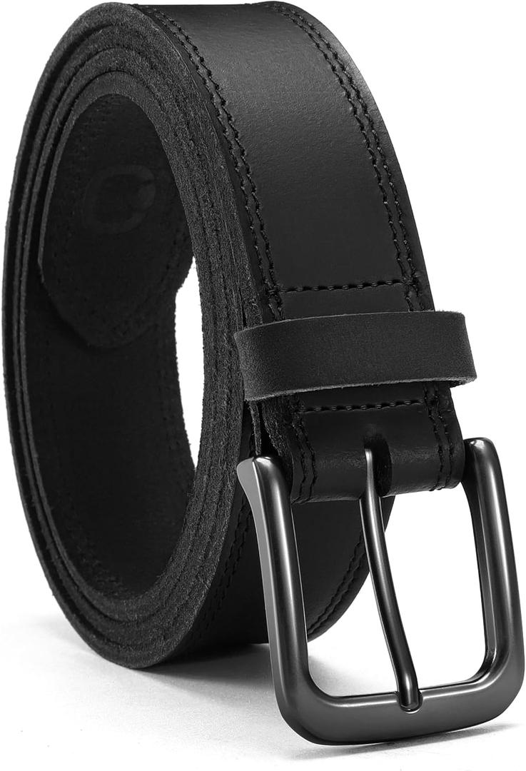 Mens Belts Leather 35mm for Jeans - Tough at Work, Sharp Daily | Genuine Leather, Durable Buckle, Casual Occasion, Everyday Dress, Classic Style, Handmade, Gift Box, Carbon Black / Gun, 32 (Fits Waist 30"-31")