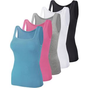 BQTQ 5 Pack Women's Tank Tops Square Neck Sleeveless Ladies Tank Top Undershirts (X-Large, Black,white, Gray, Blue, Rose Red)
