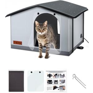 Without Heated Indoor/Outdoor cat House Weatherproof Outdoor cat shelter Feral cat House Insulated clawsable Small Dogs Cats(20"x17"x16")