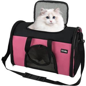 Zavothy Collapsible TSA Approved Pet Carrier for Cats & Dogs (Up to 15 Lbs, 16.54"x11.42"x9.84")  Soft-Sided Airline Travel Carrier, Pink