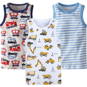 HUAER& Toddler Boys' 2-3 Pack Tank Tops (5T, White/Stripe)