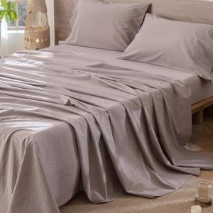 MooMee Flat Top Sheet Only 100% Washed Cotton Linen Like Textured Breathable Durable Soft Comfy (Mauve Brown, King)