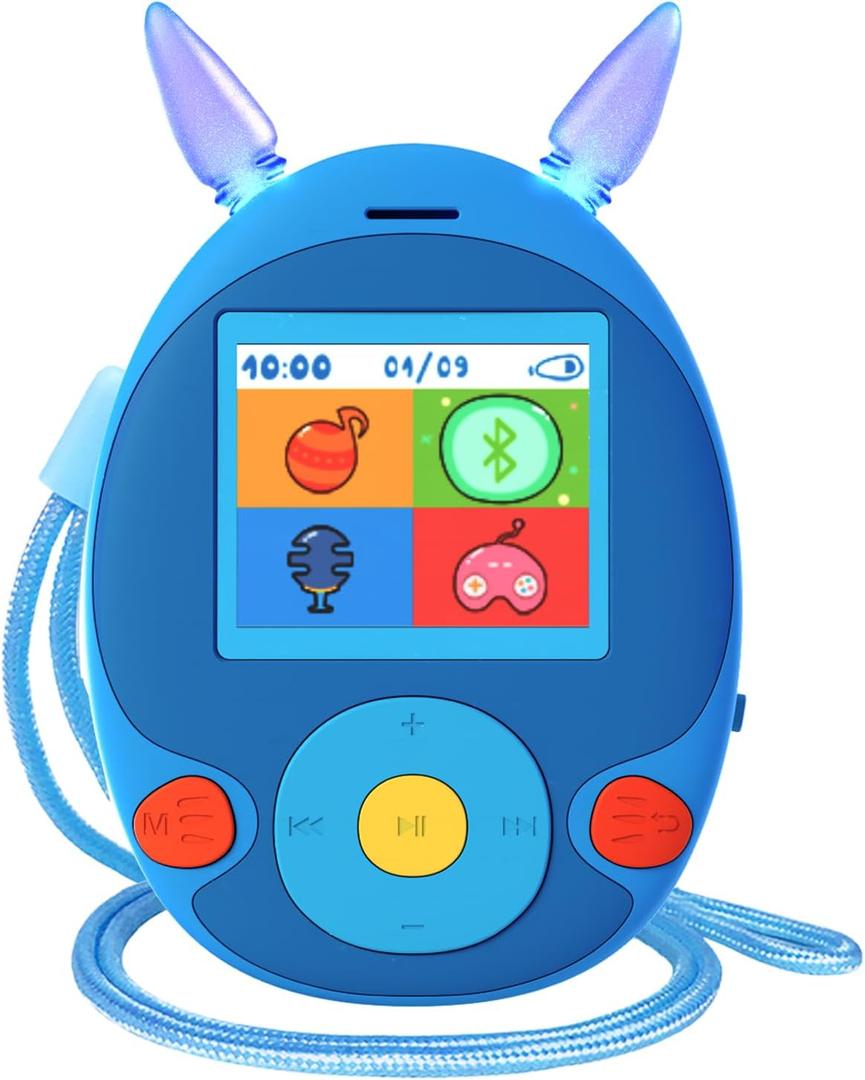 64GB MP3 Player for Kids, Kids MP3 Player with Bluetooth, Front Speaker, Games, Recorder, Ear Lights, Alarm, Music Player Expandable Up to 128GB(Earbud, Aux Cable, Lanyard Included)