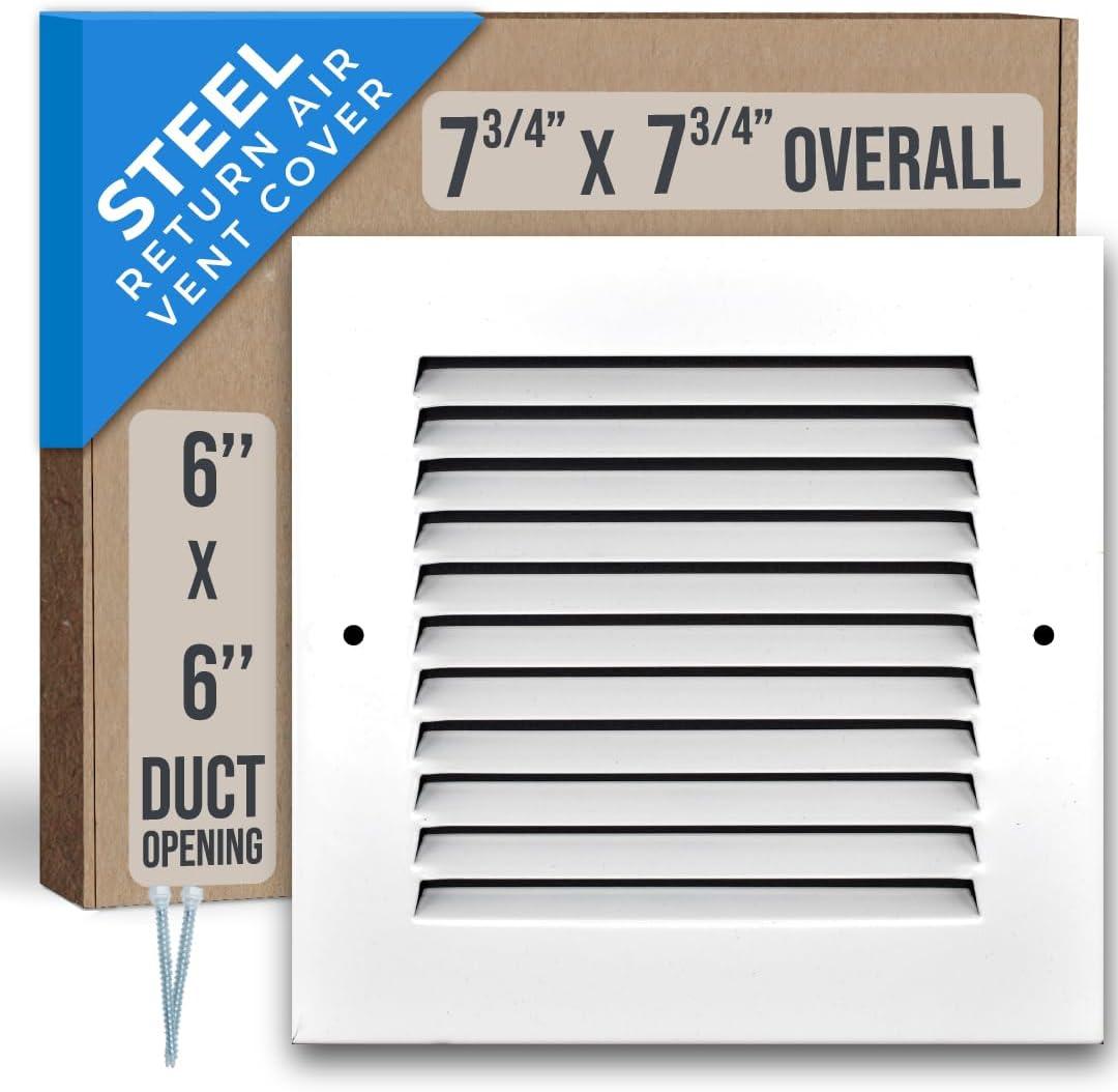 Fits 6x6 Duct Opening | Steel Return Air Grille by Handua | Vent Cover Grill for Sidewall and Ceiling | White | HVAC Cold Air Intake Grille | Outer Dimensions: 7.75"W X 7.75"
