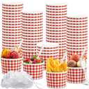 Tessco for you 100 Pack 12oz Christmas Ice Cream Cups with Plastic Spoons Red and White Checkered Snack Bowls Paper Plaid Cups for Hot Soup Snacks Fruits Christmas Party Supplies(Red)