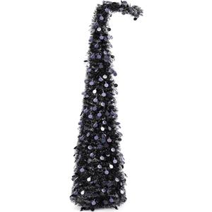 Leyndo 5 ft Black Curved Top Halloween Tree Artificial Crooked Neck Hinged Spruce Tree Lightweight Collapsible for Indoor Outdoor, Christmas Halloween Holiday Party Decoration