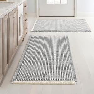MIULEE Set of 2 Waffle Bathroom Rugs, Boho Bath Rugs Non Slip Washable, Super Absorbent Bath Mats, Ultra Soft Rubber Backed Shower Mats for Bathroom Floor, Tub, Light Grey & Cream, 18x30 Inch