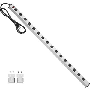 JUNNUJ Long Metal 16 Outlet Power Strip, Wide Spaced Garage Industrial Heavy Duty Power Strip with 6 FT Cord 15A, 125V, 1875W-Silver
