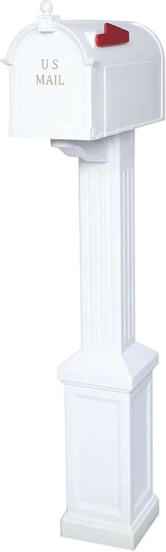 Craftsman Mailbox & Post Kit, Large Outdoor Mailbox, Durable Plastic, Easy to Install, Flag Included, White