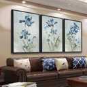 ASDCEUTICALS Large Canvas Wall Art - Blue Iris Floral Paintings Vintage Botanical Wall Decor Blossoms Flower Pictures for Living Room Bedroom Office Bathroom Framed Artwork 16" X 24" X 3 Panels (Green)