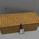 DECRAFTS Seagrass Storage Basket with Lid Rectangular Small Woven Shelf Baskets with Sections for Organize Snack Toys Tampon (Natural 3 Sections)