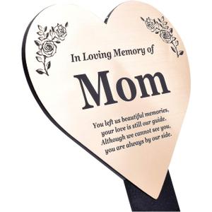 OriginDesigned MOM Heart Memorial Remembrance Plaque Stake - Metallic Silver/Gold/Copper Acrylic, Waterproof, Outdoor, Grave Marker, Tribute, Plant Marker (Gold)