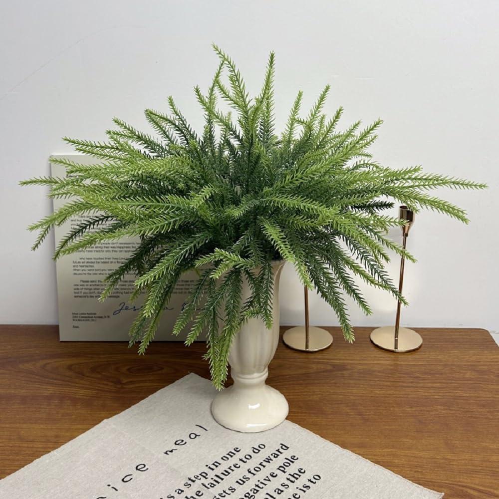 Christmas Norfolk Pine Stems, 48pcs Artificial Pine Picks Faux Christmas Greenary Branches for Xmas Vase Wreath Garland Indoor Outdoor Home Decor