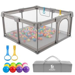 Baby Playpen for Babies & Toddlers, Large Playpen with Breathable Mesh, Anti-Slip Suction Cups, Zipper Door, Portable Indoor Outdoor Baby Play Yard with Balls & Storage Bag