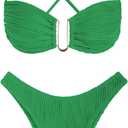 ZAFUL Women's Textured Underwire Bikini Set V Notch High Cut Swimwear Tie Side Ribbed Sexy Swimsuits, Size XL