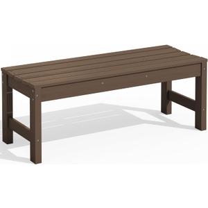 SERWALL 47 Inches Outdoor Bench, All Weather HDPE Backless Bench with Wood Grain Texture for Garden Porch and Park, Curved Bench Seat for Comfort, Coffee